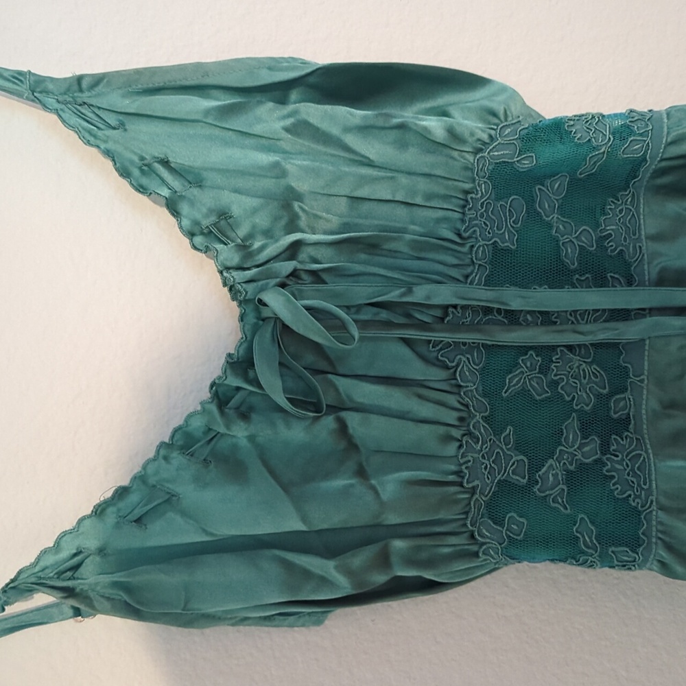 Betsey Johnson Silk Teal Lace Trim Dress - Picture 2 of 10
